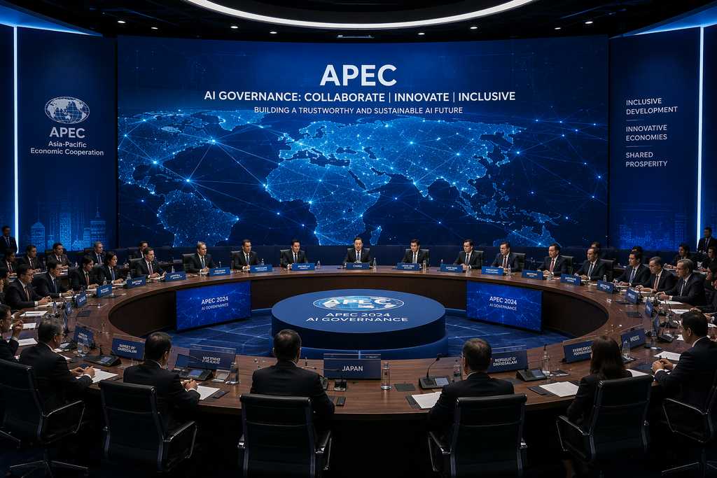 国际会议外交场景，各国代表讨论AI治理