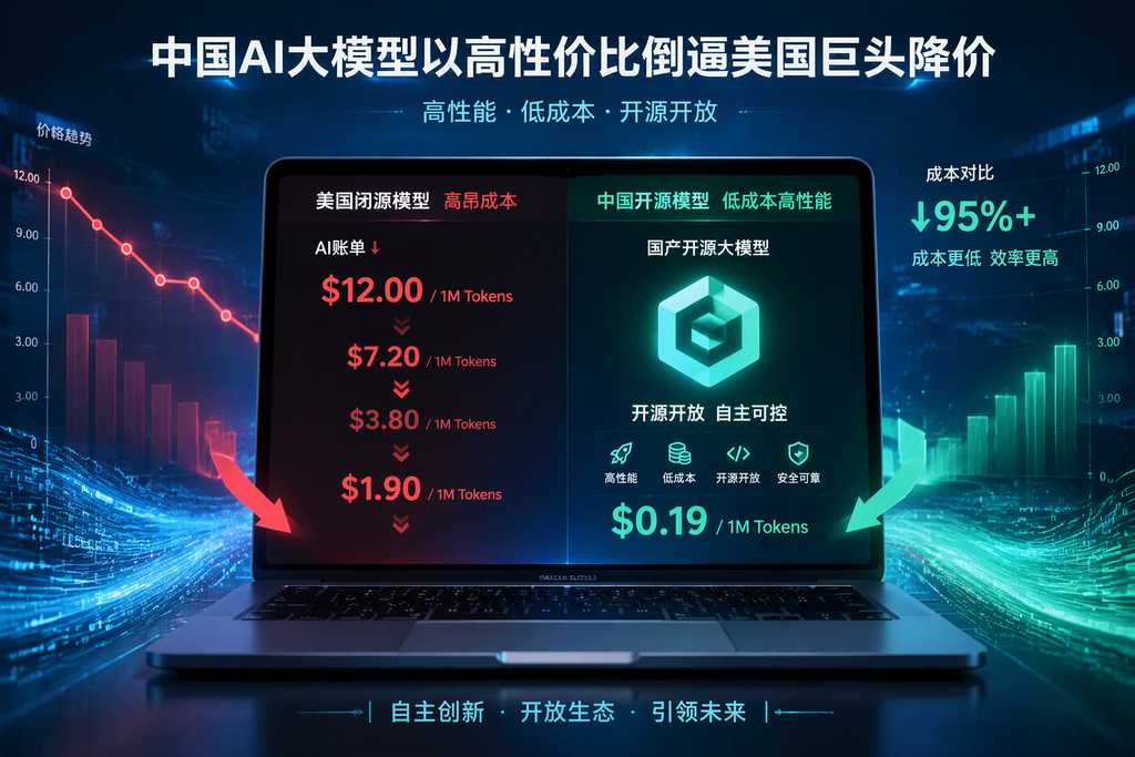 中国AI大模型以高性价比倒逼美国巨头降价，开发者成本对比示意