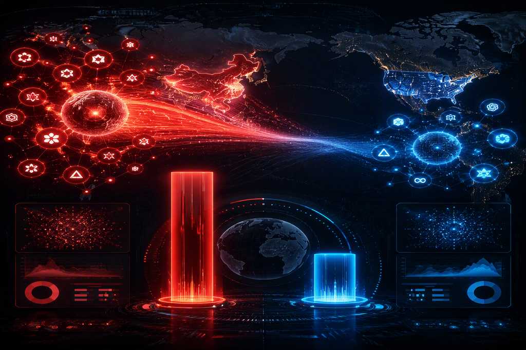 中美AI大模型调用量对比：中国36.84万亿Token vs 美国10.26万亿Token，全球生态格局